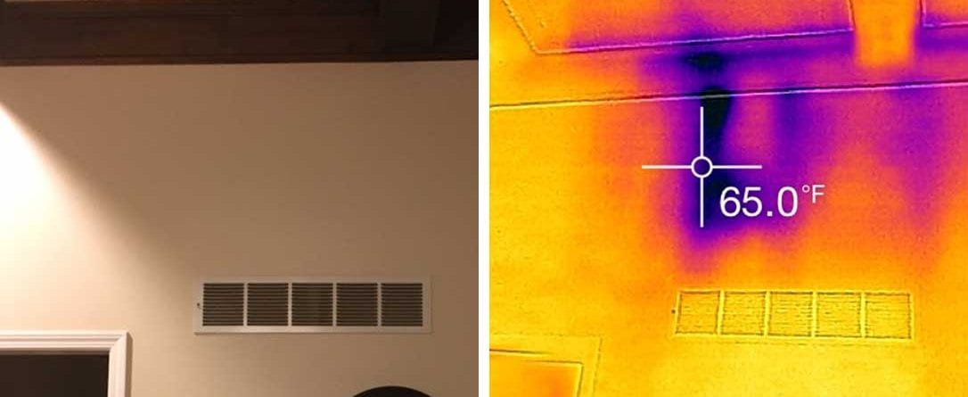 infrared image of duct leakage behind walls